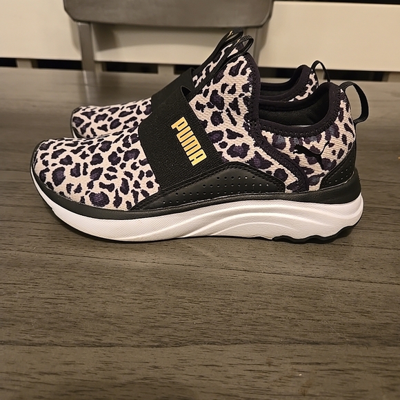 Puma Kids Sneakers - Black, White, and Gold Leopard Print - Picture 1 of 5